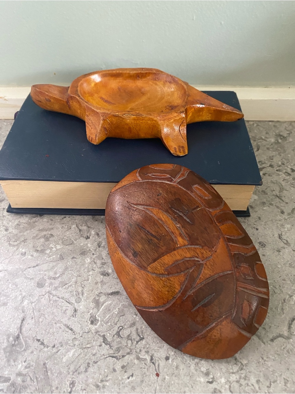 Hand-Carved Wooden Turtle Trinket Box - Warm Brown